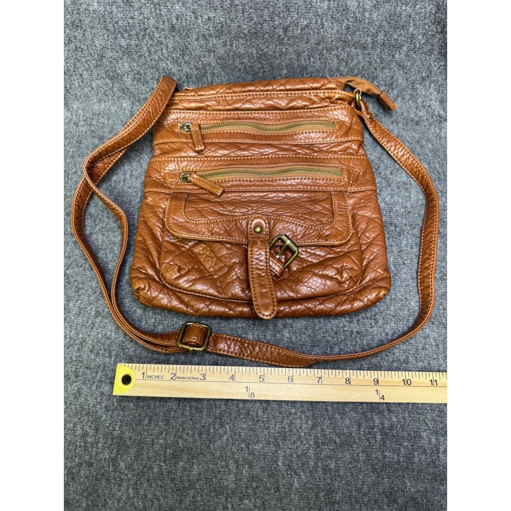 Ampere Creations Brown Vegan Leather Multi Pocket Crossbody Bag Adjustable Strap